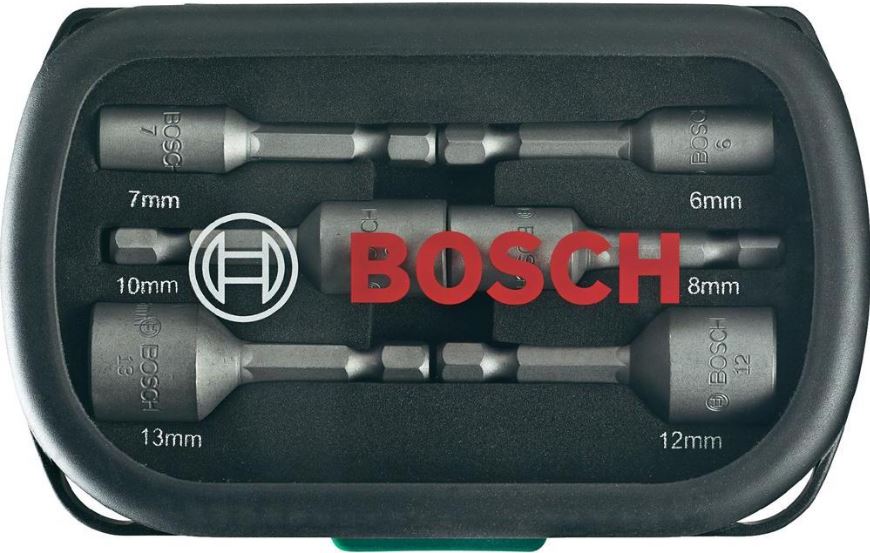 Bosch 2607017313 6 delige doppenset met bitopname in cassettte