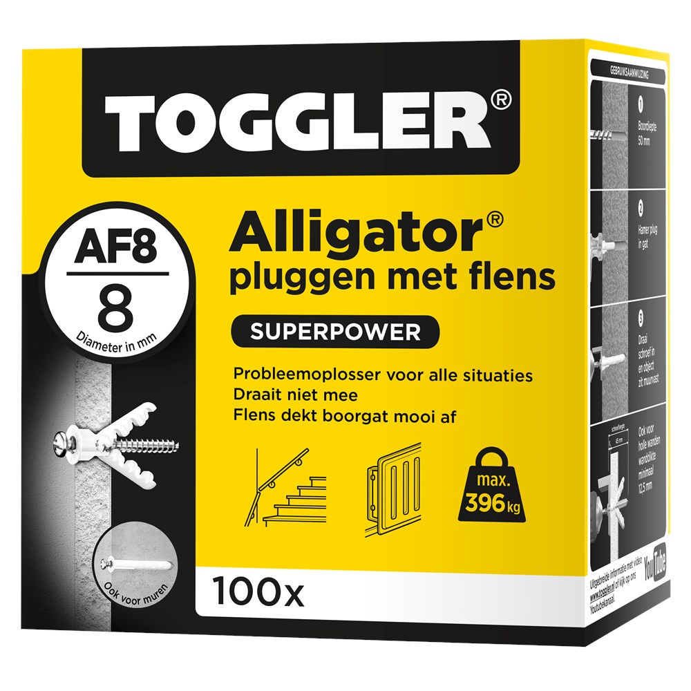 Toggler AF8 - 100 Alligator Plug met flens - 8mm (100st)