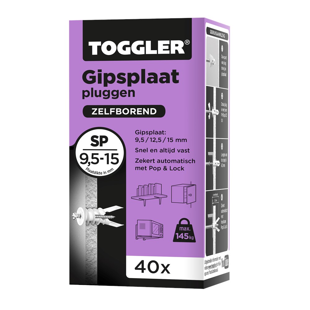 Toggler SP - 40 Gipsplaatplug - 9,5 / 12,5 / 15mm (40st)