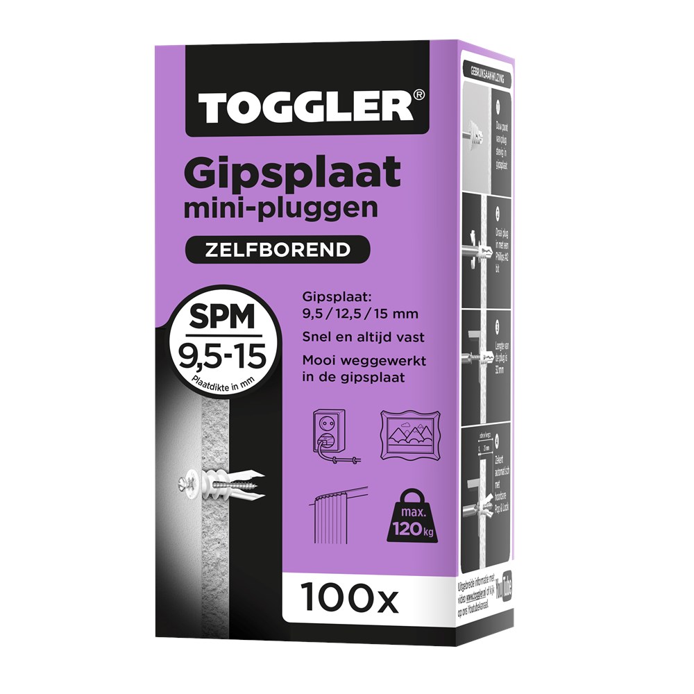 Toggler SPM - 100 Gipsplaatplug - 9,5 / 12,5 / 15mm (100st)
