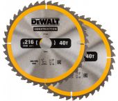 DeWALT DT1953 Duopack Construction Cirkelzaagblad - 216 x 30 x 40T - Hout (Met nagels)